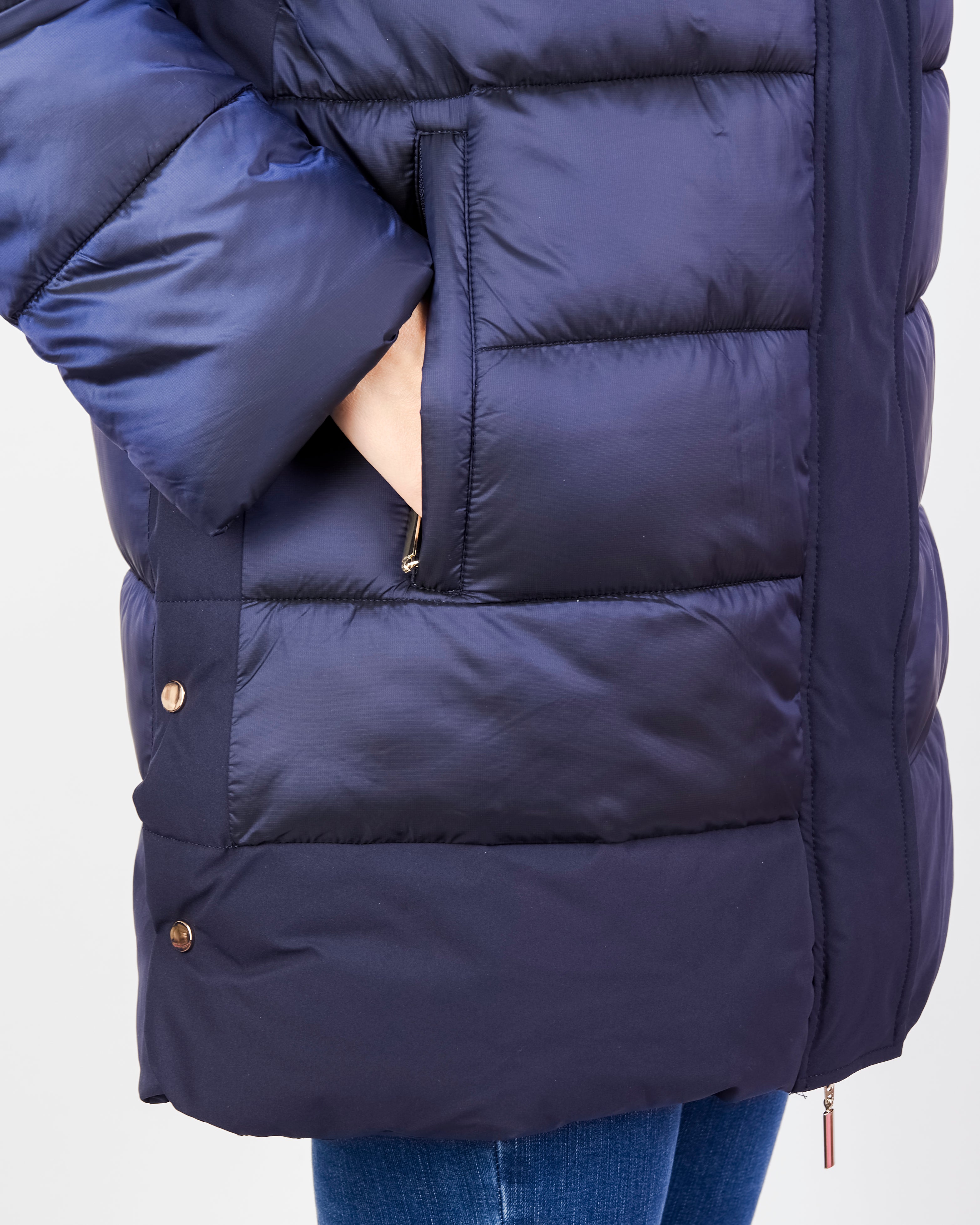 Piumino zip bottoni e cappuccio eco piuma TINA