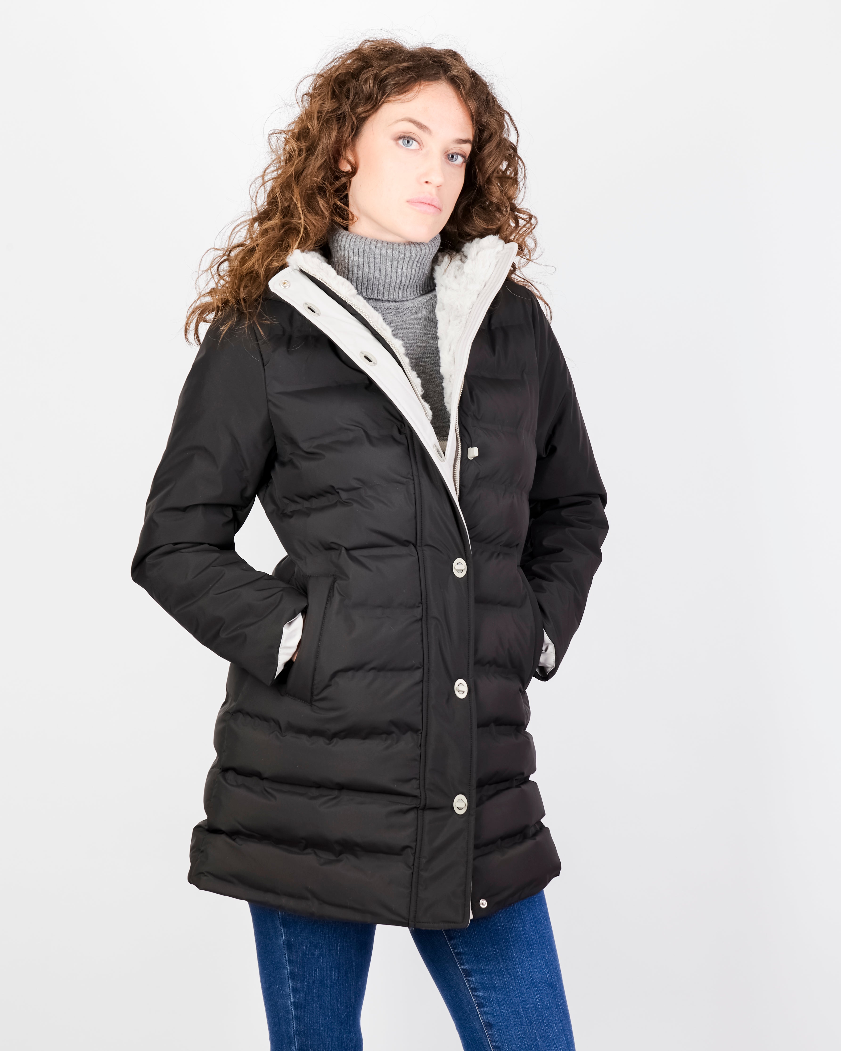 Piumino imbottito eco cappuccio zip bottone ELISA