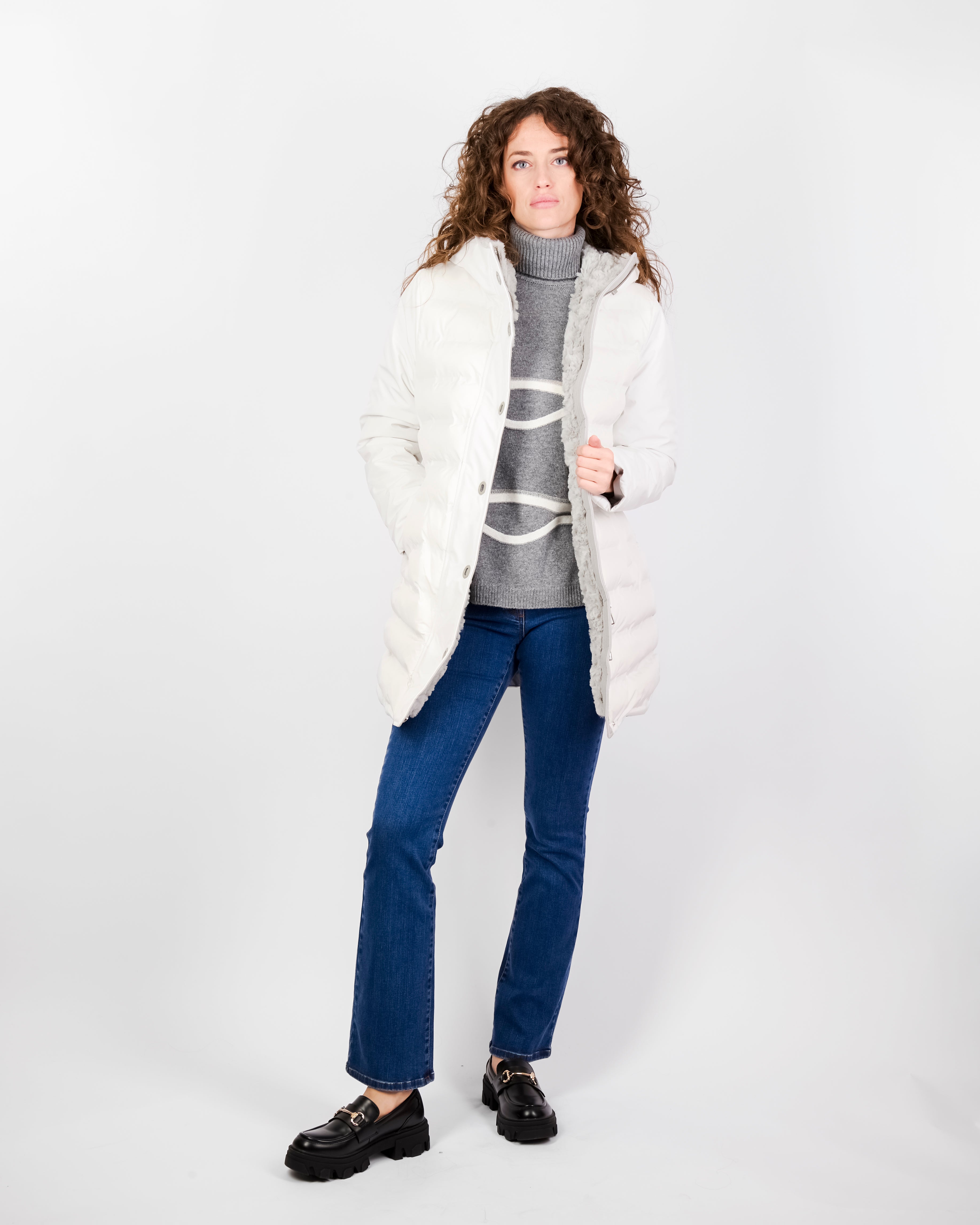 Piumino imbottito eco cappuccio zip bottone ELISA