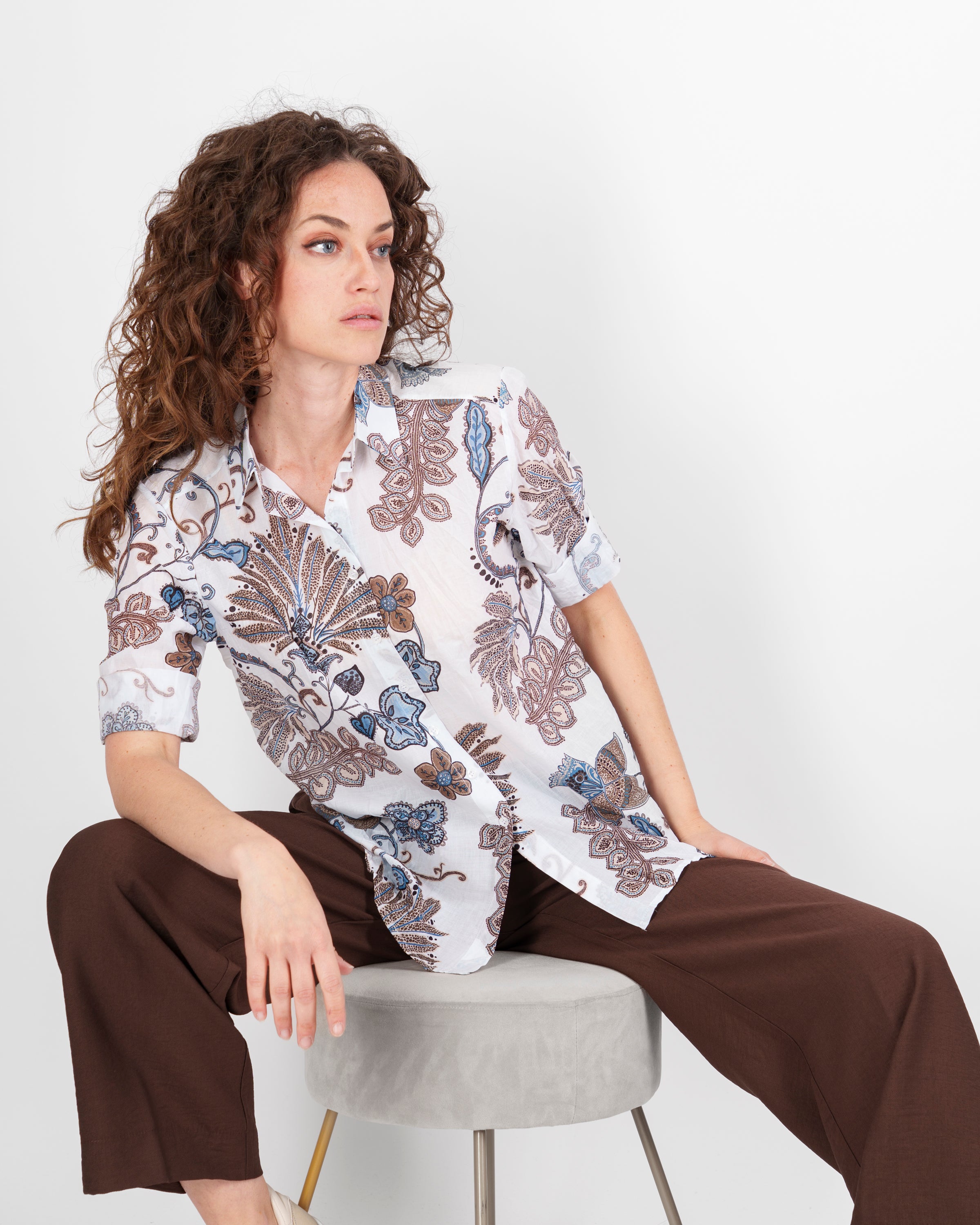 Camicia in mussola di cotone fantasia BV26-111
