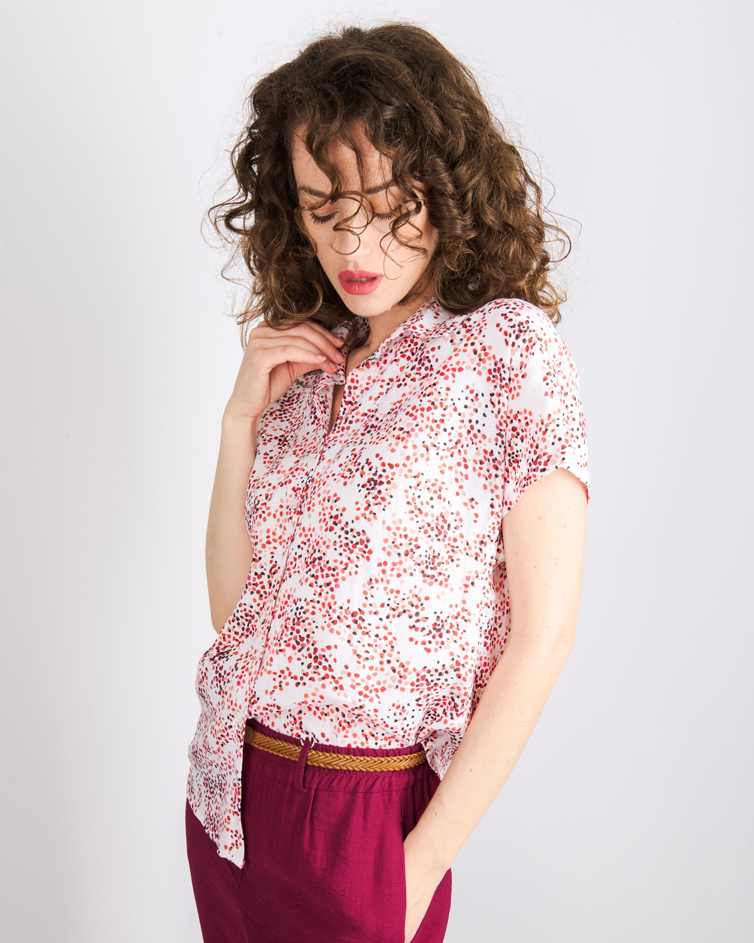 Camicia fantasia cotone e lino 25-89M