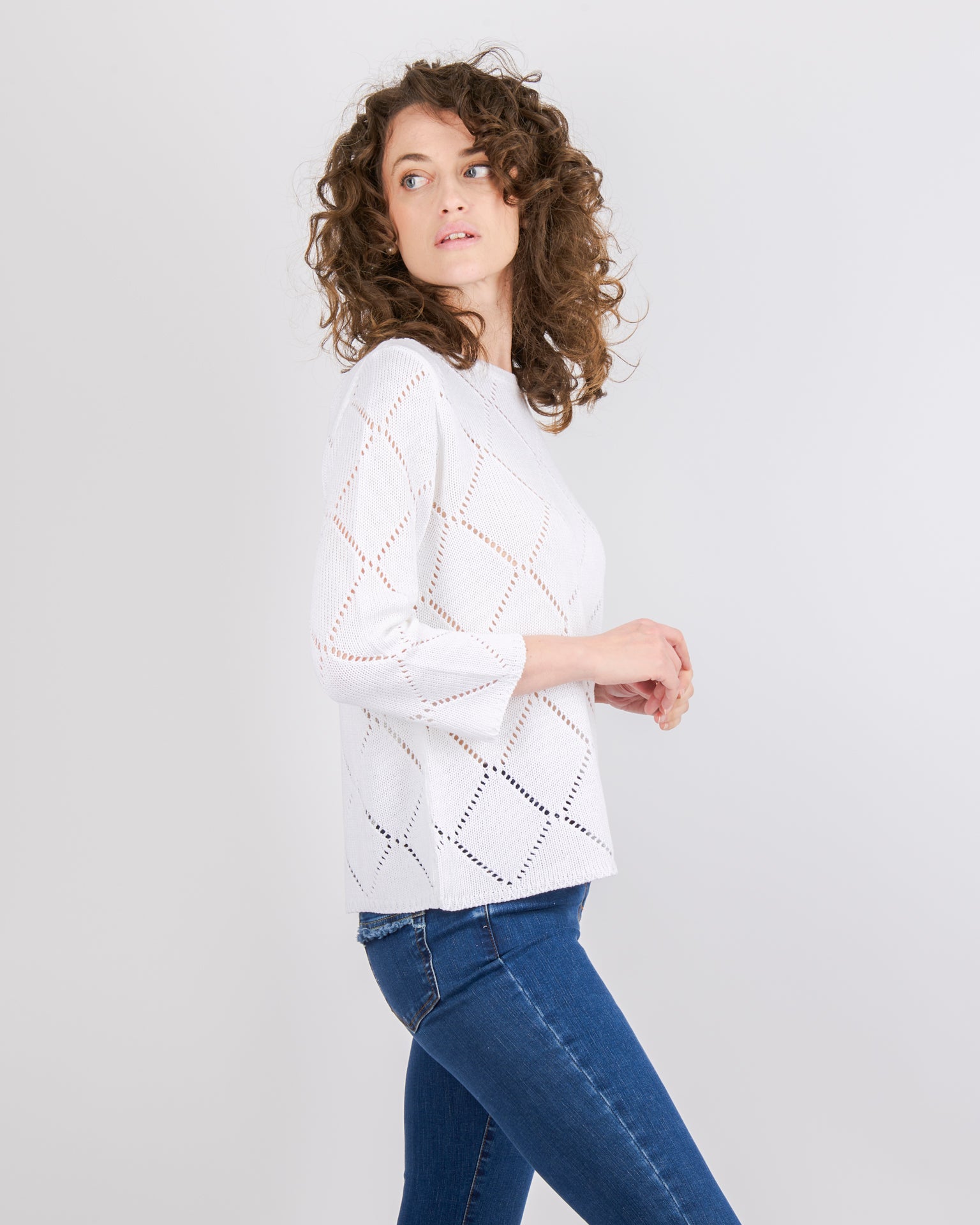 Girocollo cotone rombi traforati 1743