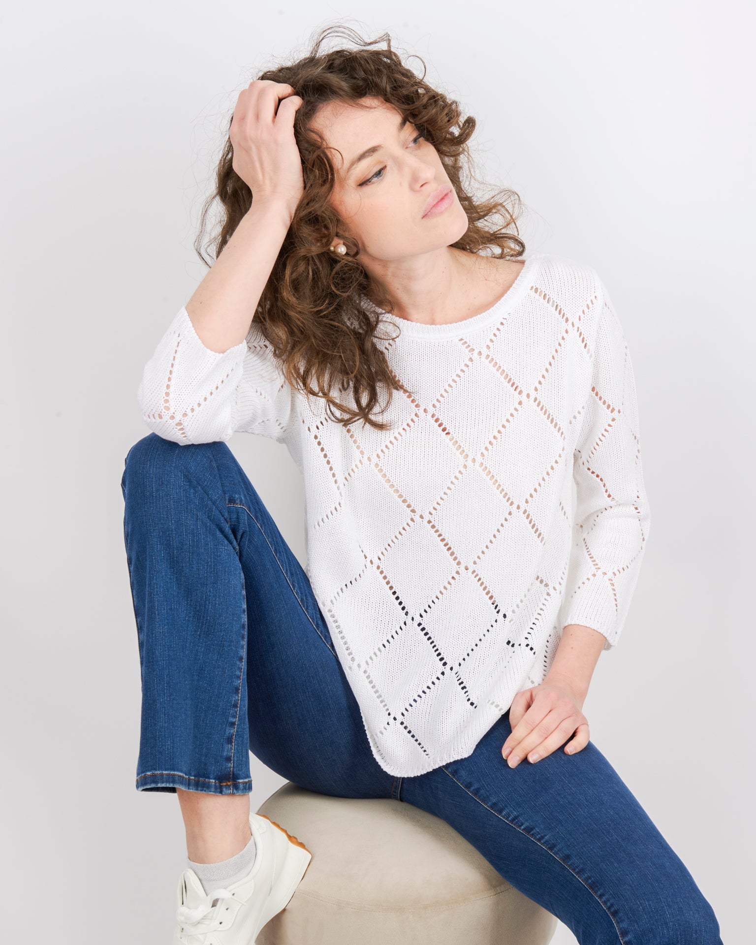 Girocollo cotone rombi traforati 1743
