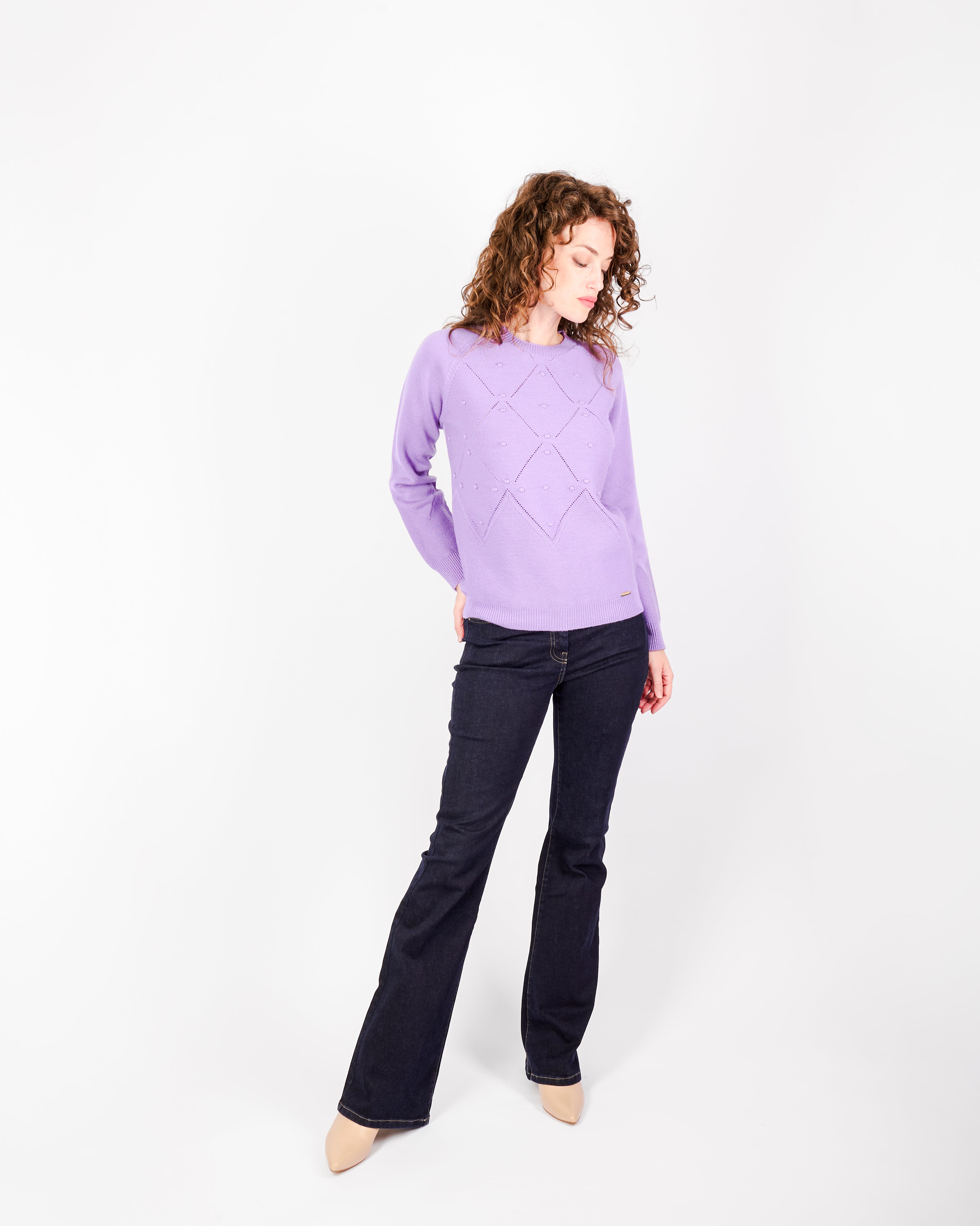 Girocollo motivi bugnetti pura lana Z9555