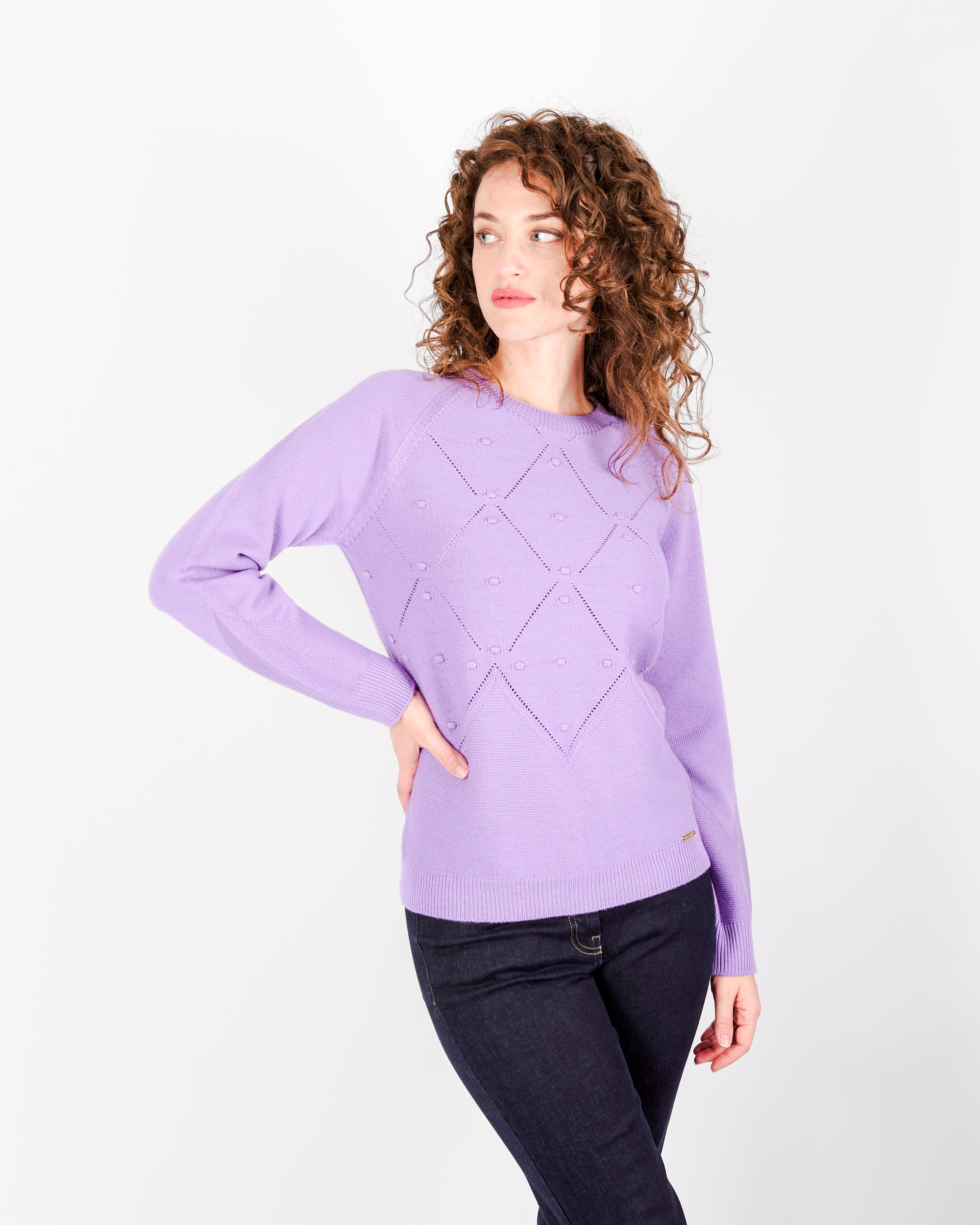 Girocollo motivi bugnetti pura lana Z9555