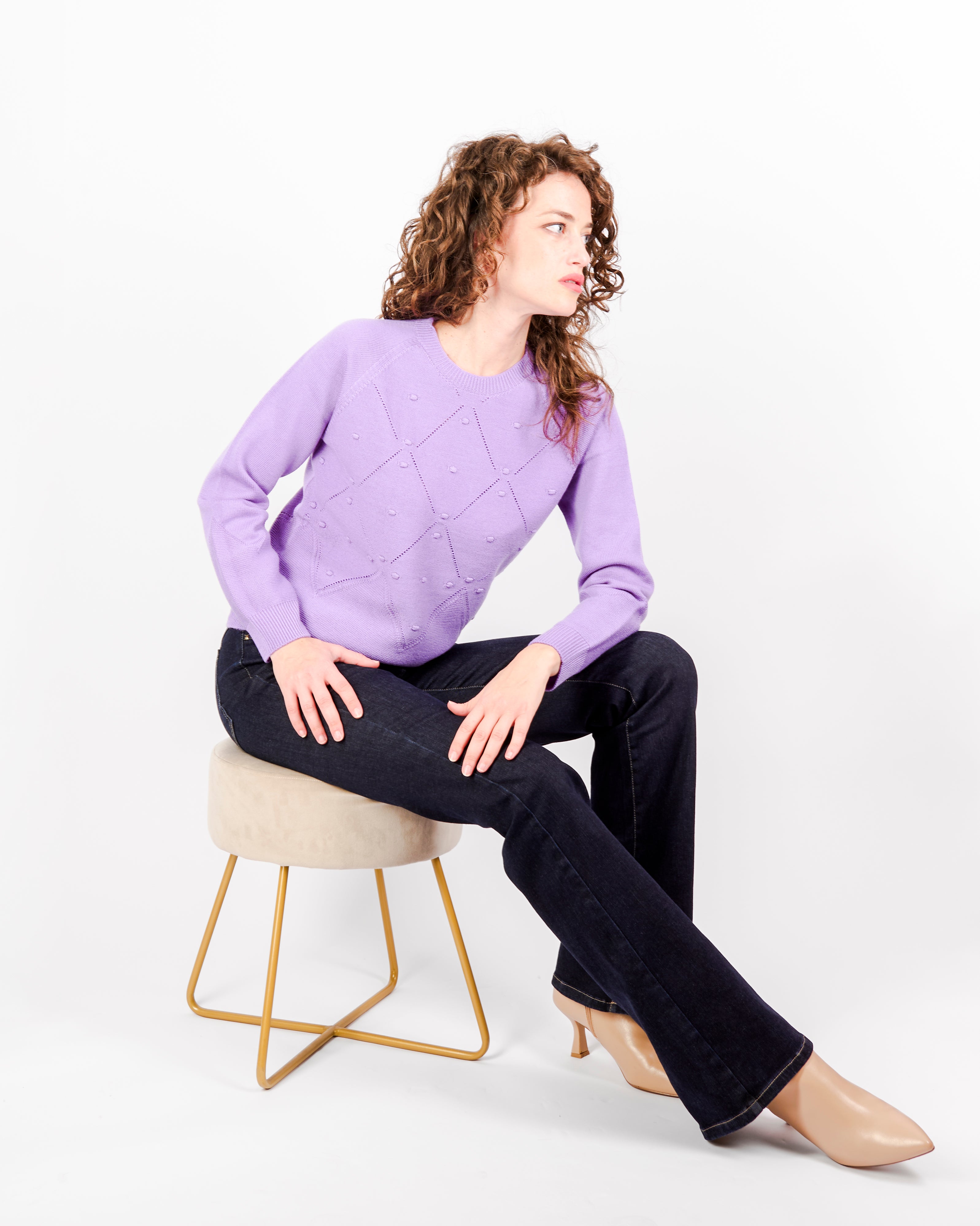 Girocollo motivi bugnetti pura lana Z9555