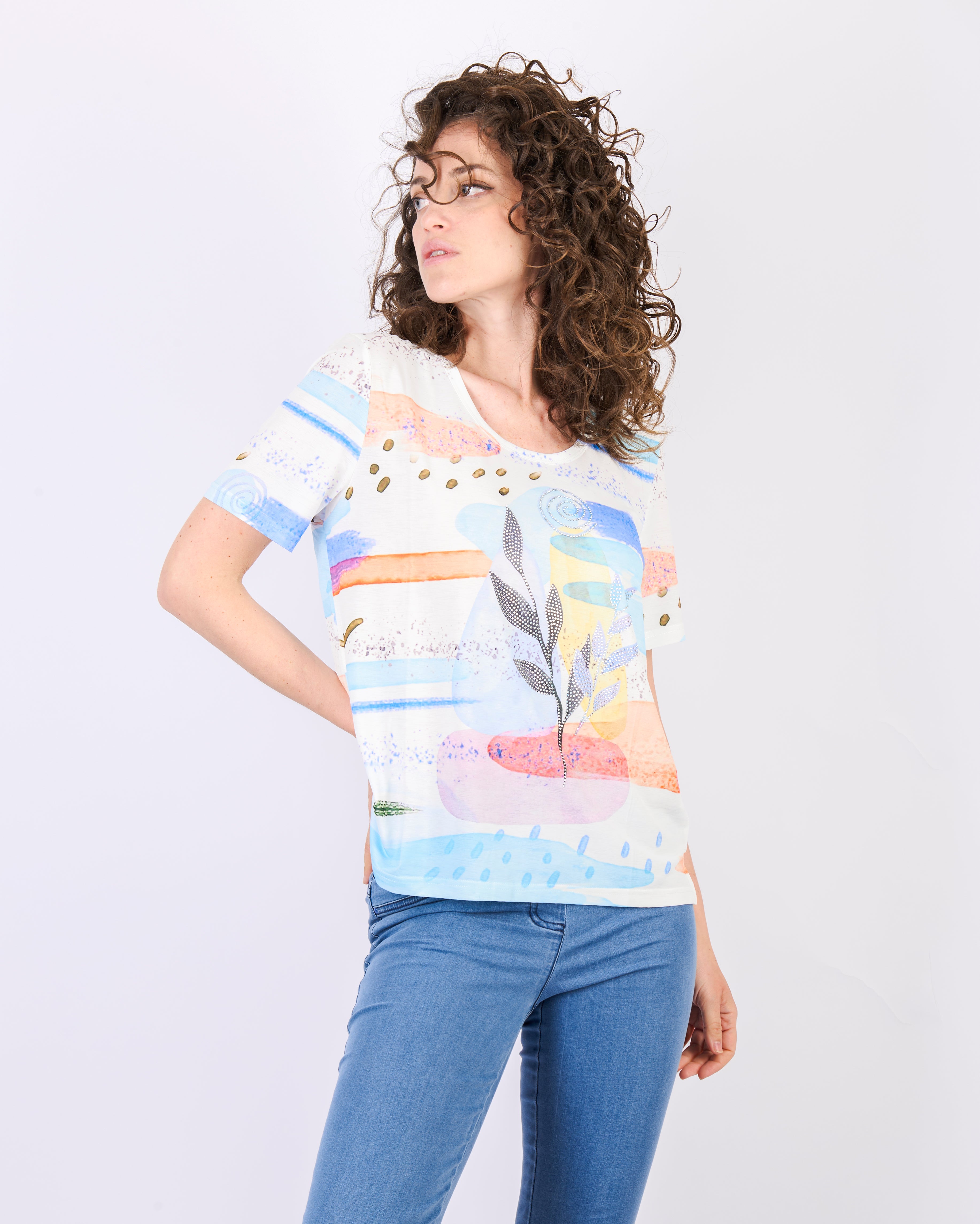 Maglia scollata fant fiore 8549