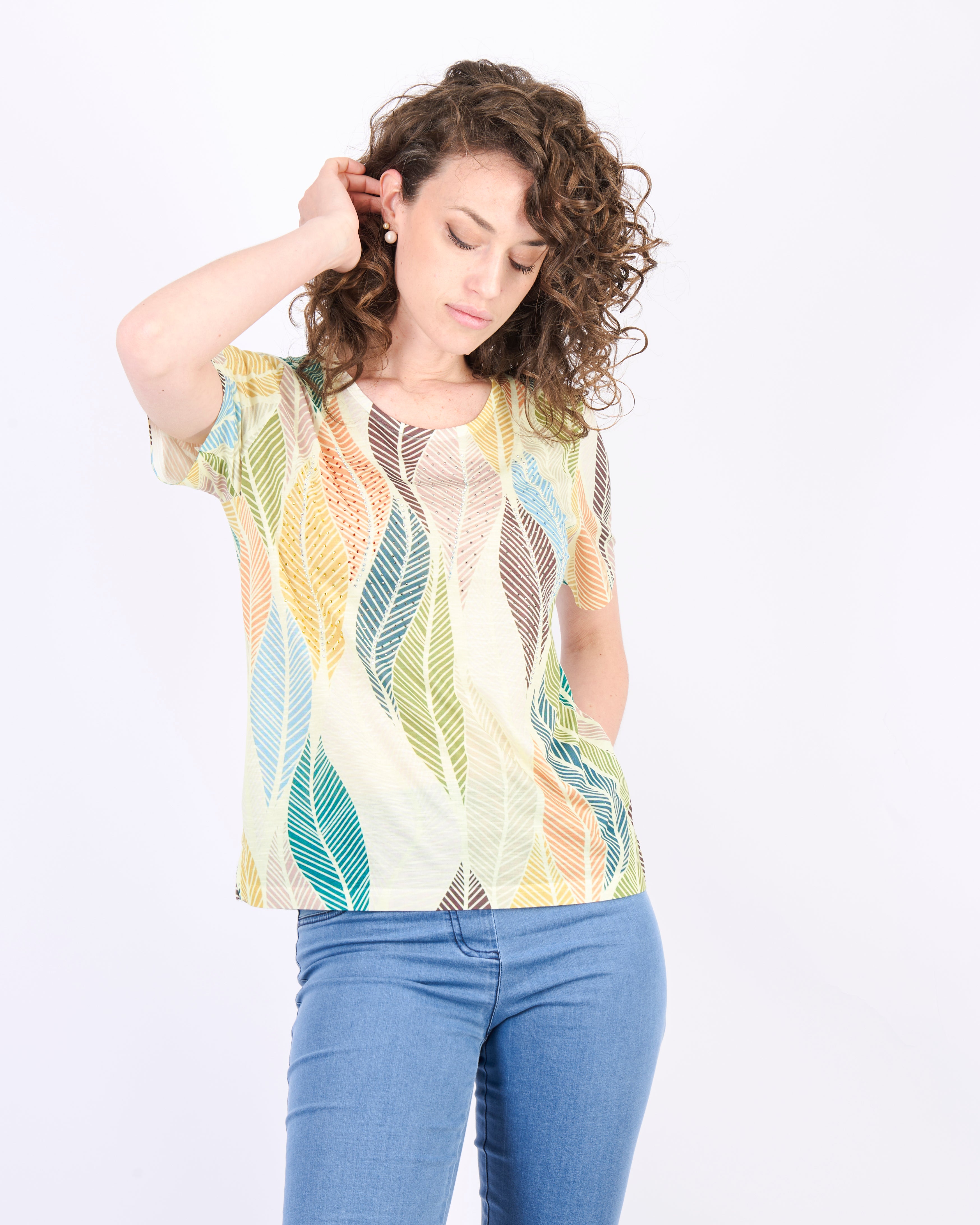 Maglia scollata onde di foglie 8535