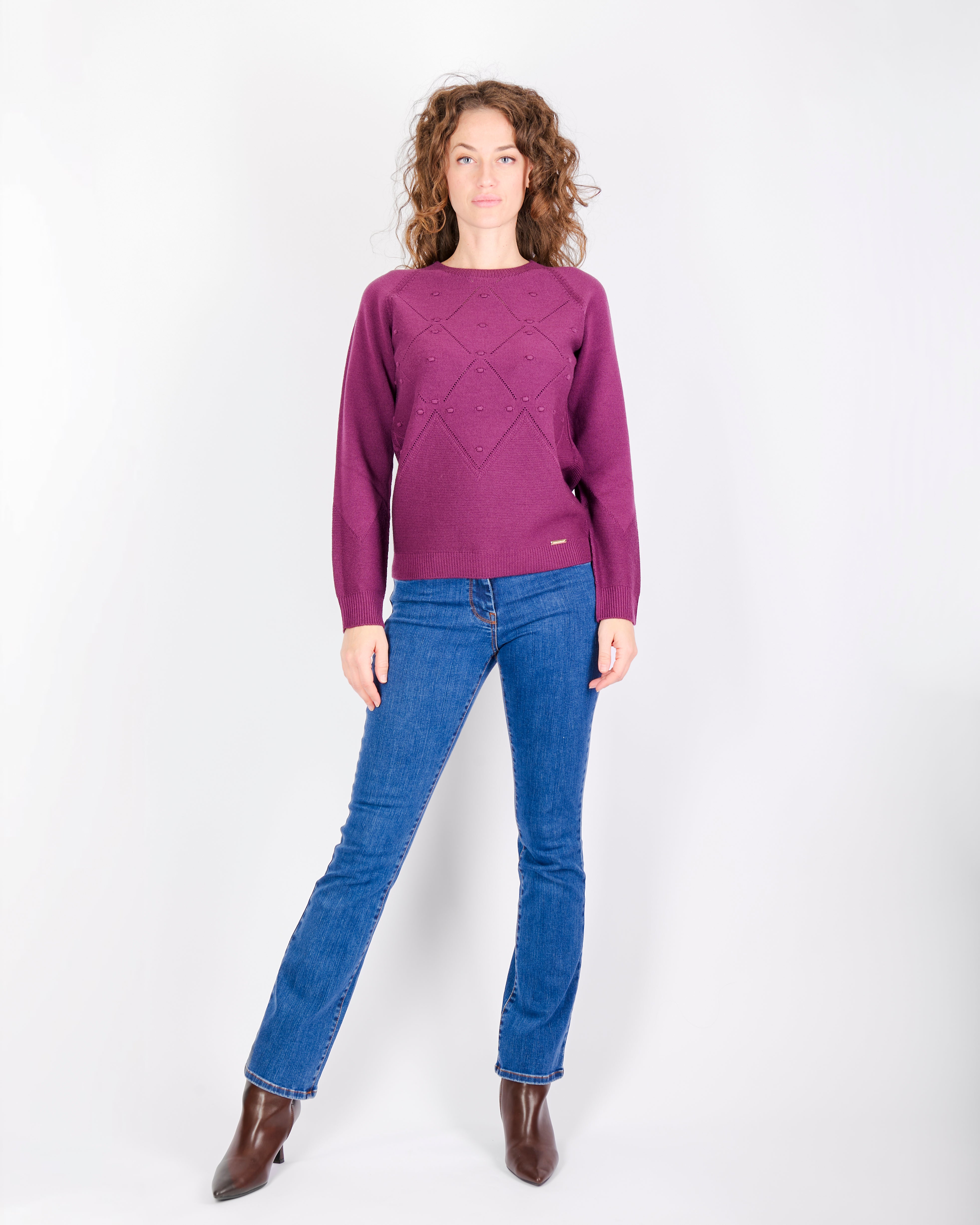 Girocollo motivi bugnetti pura lana Z9555