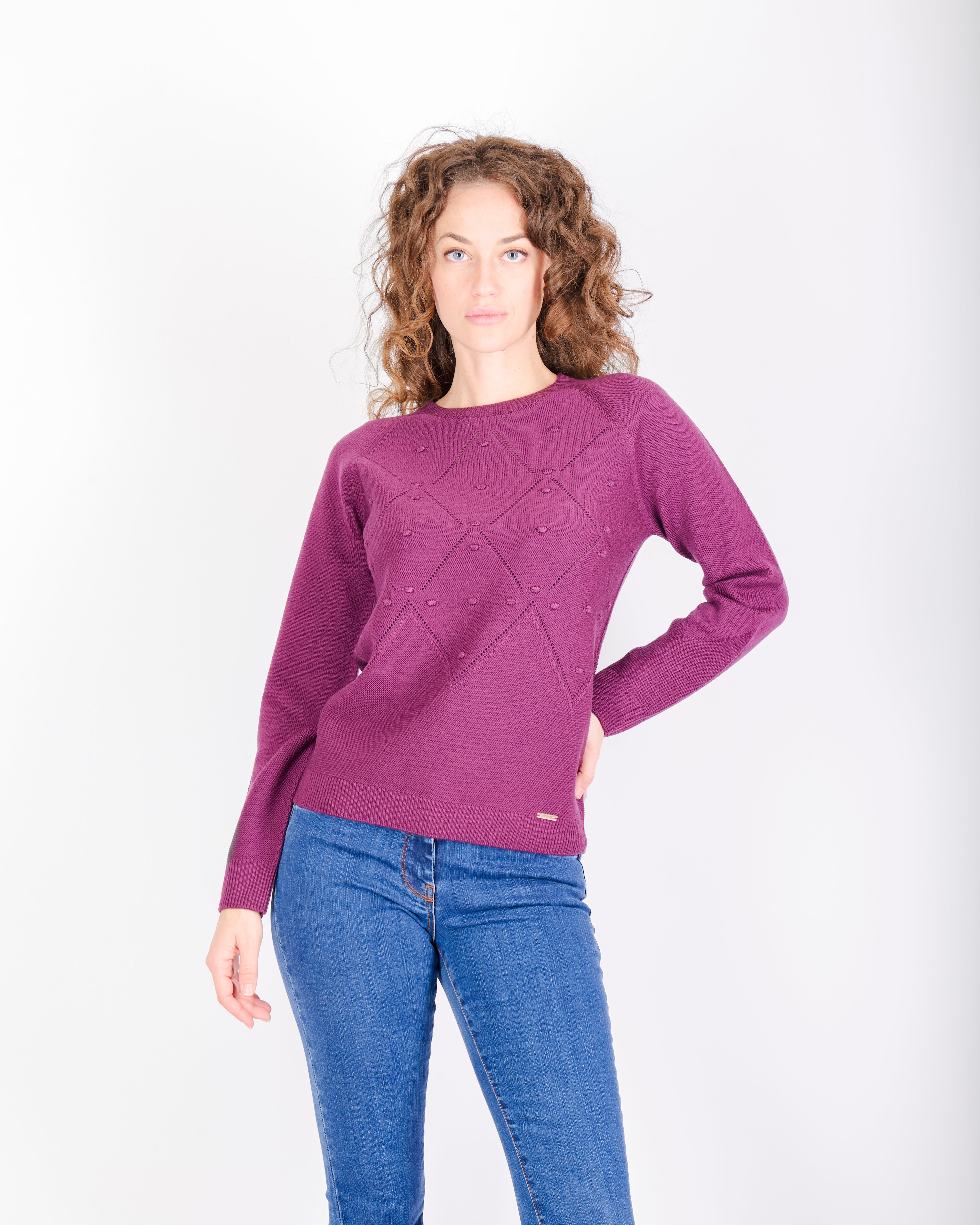 Girocollo motivi bugnetti pura lana Z9555