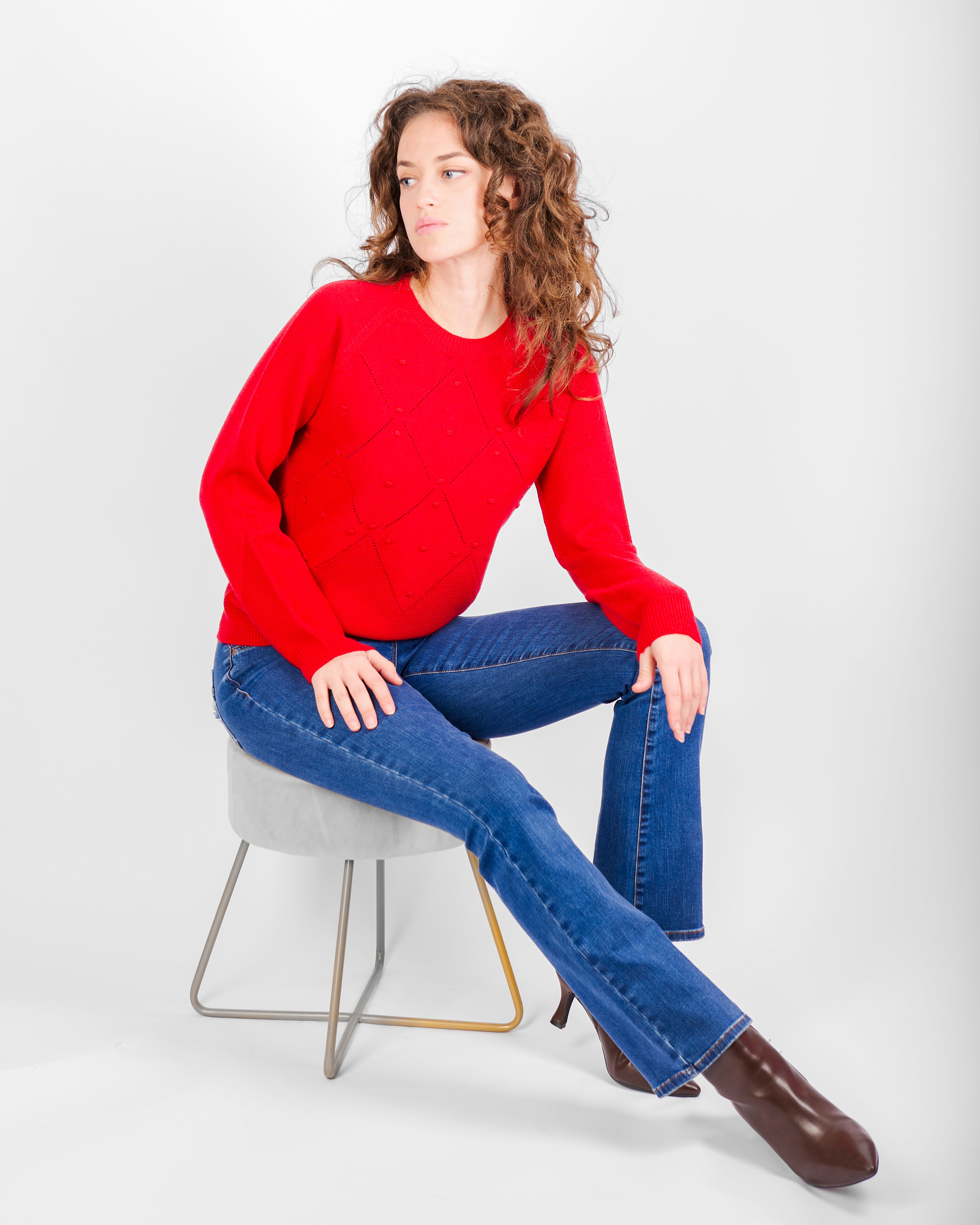 Girocollo motivi bugnetti pura lana Z9555