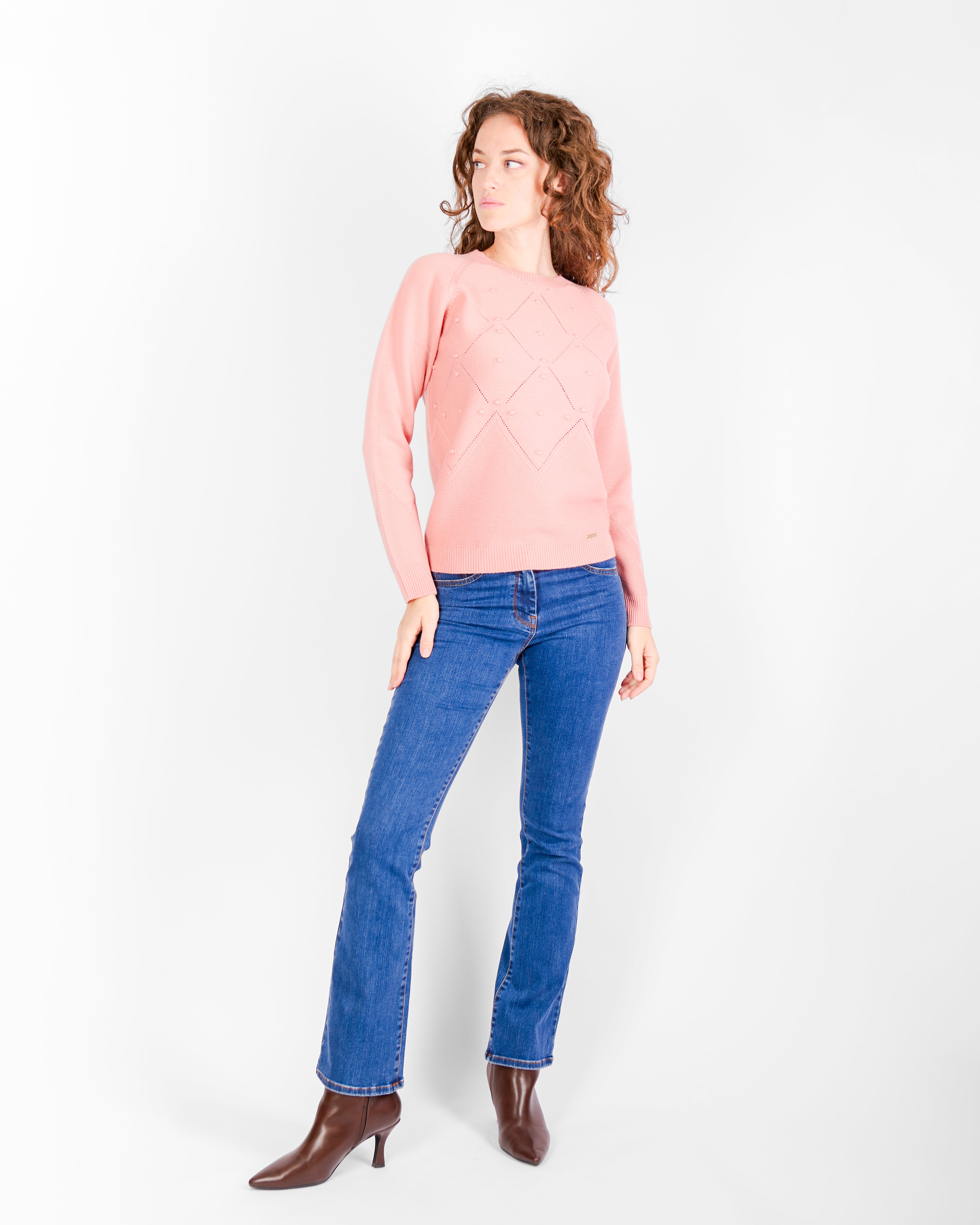 Girocollo motivi bugnetti pura lana Z9555