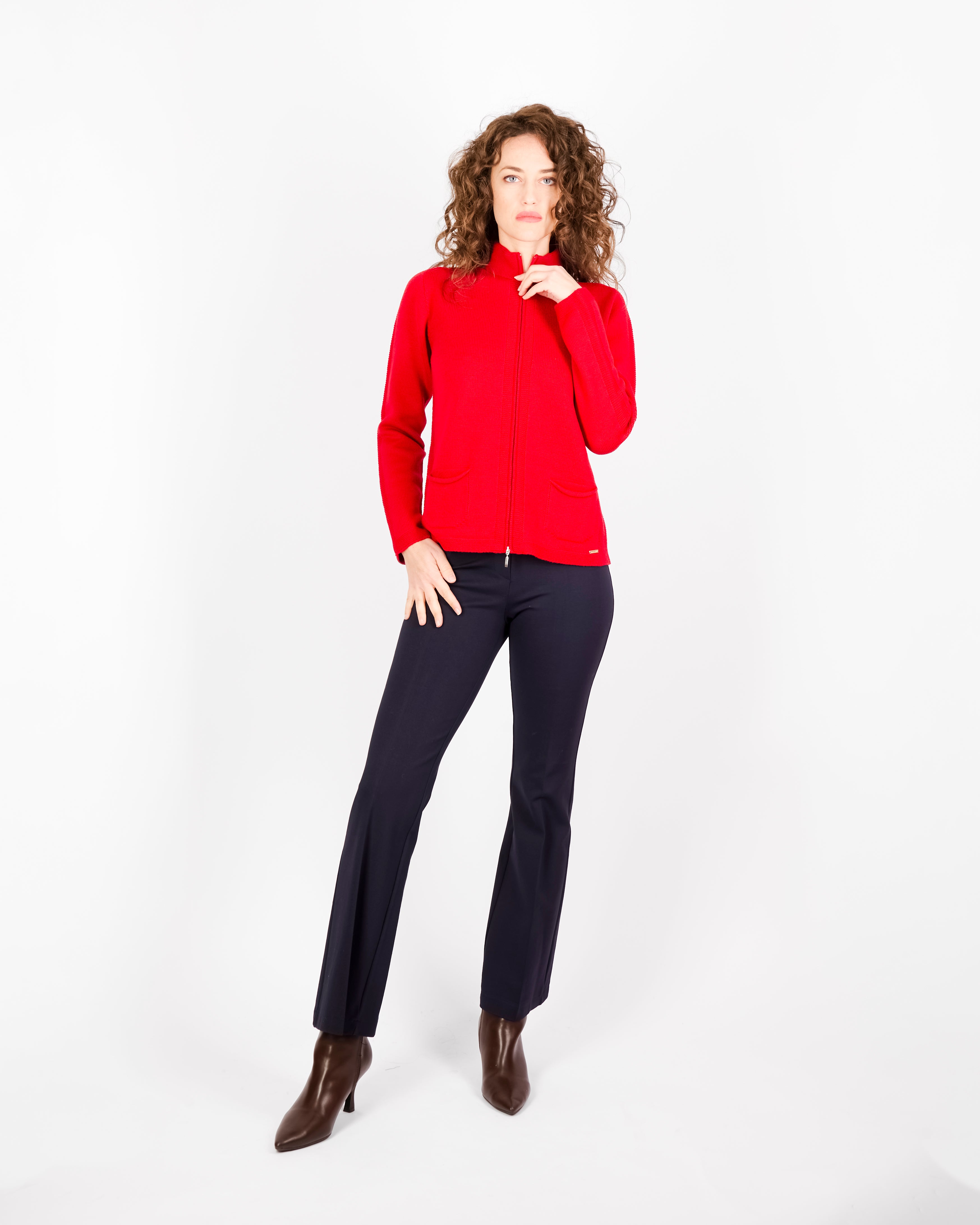 Cardigan zip pura lana con tasche AZ8152