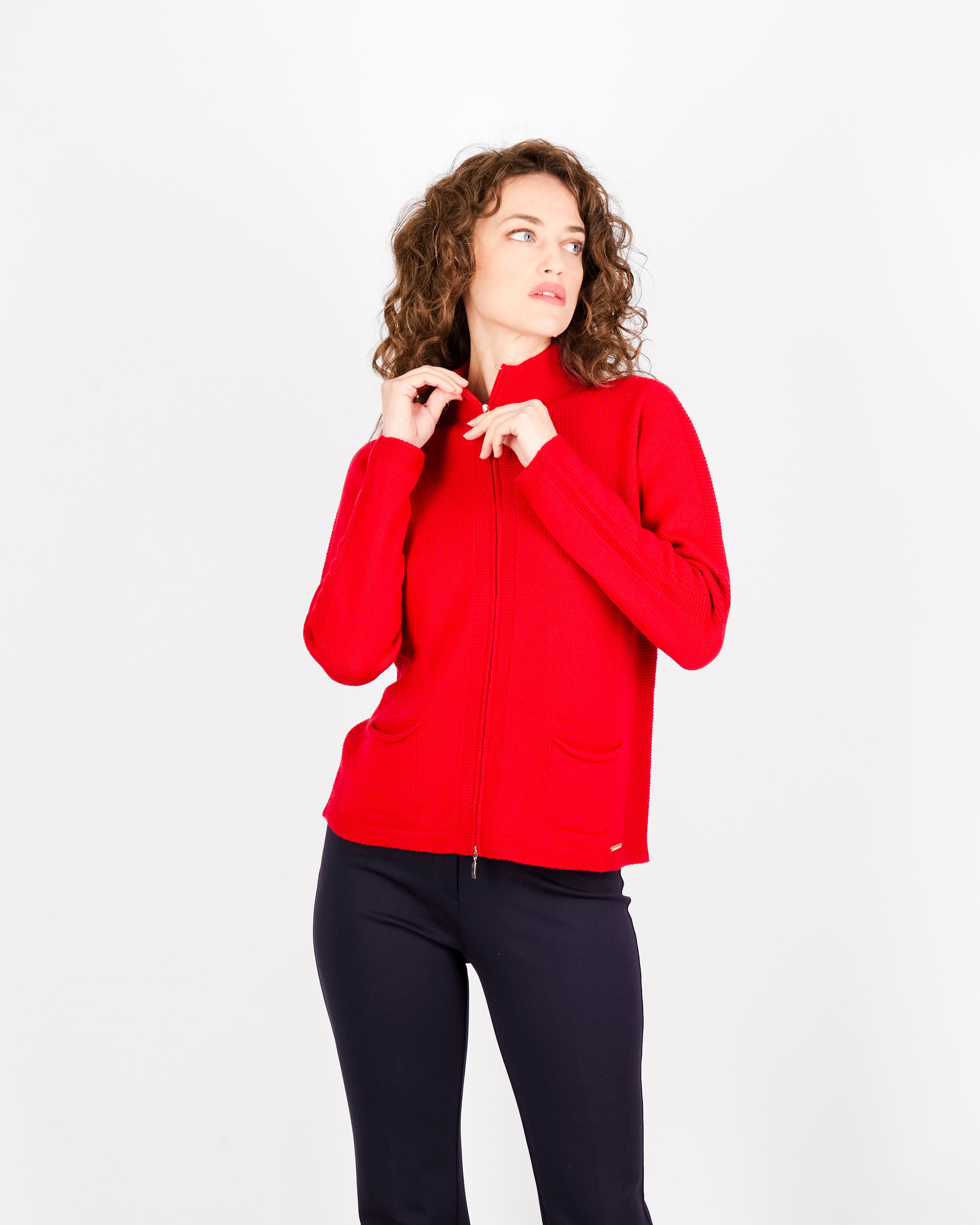 Cardigan zip pura lana con tasche AZ8152