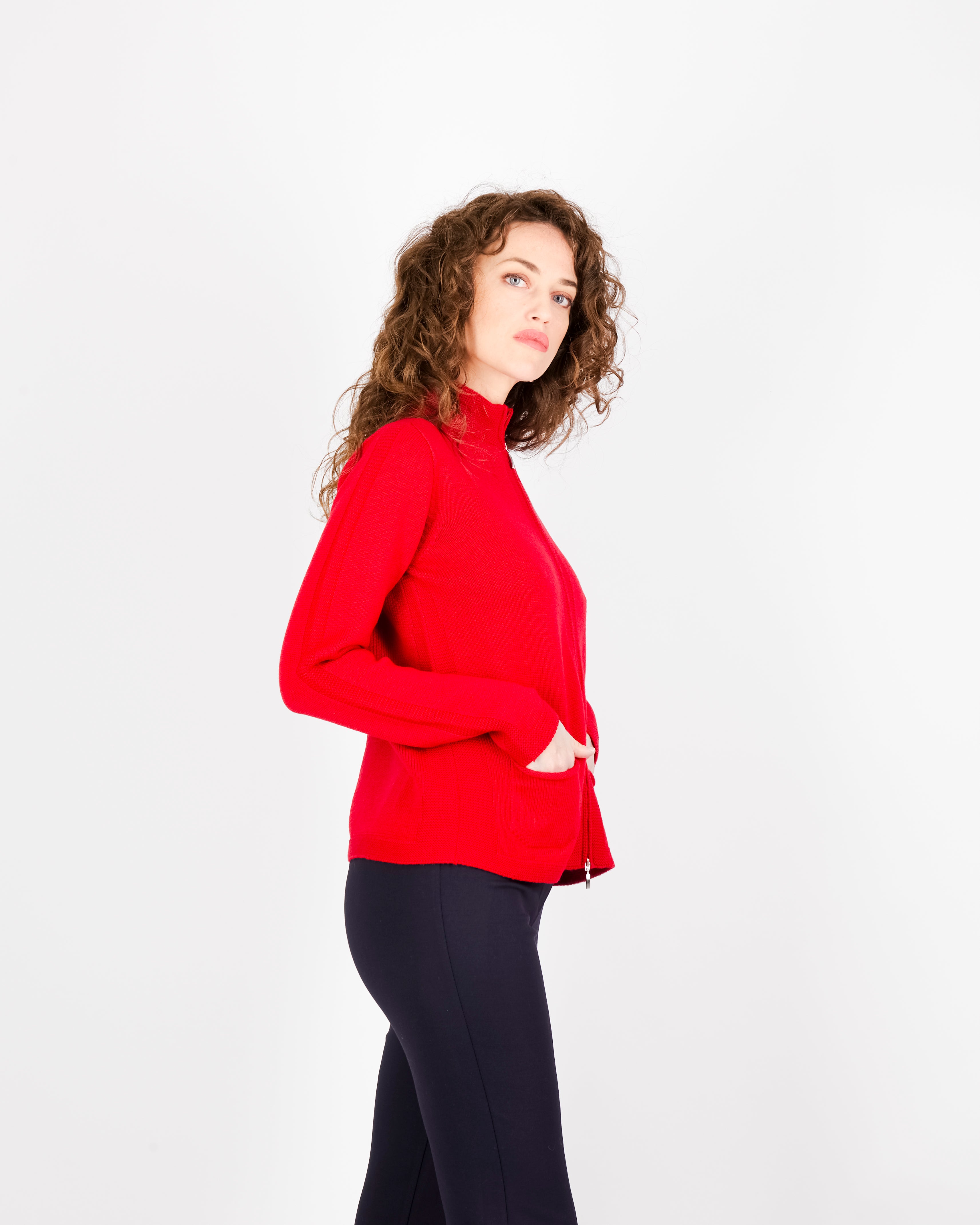 Cardigan zip pura lana con tasche AZ8152