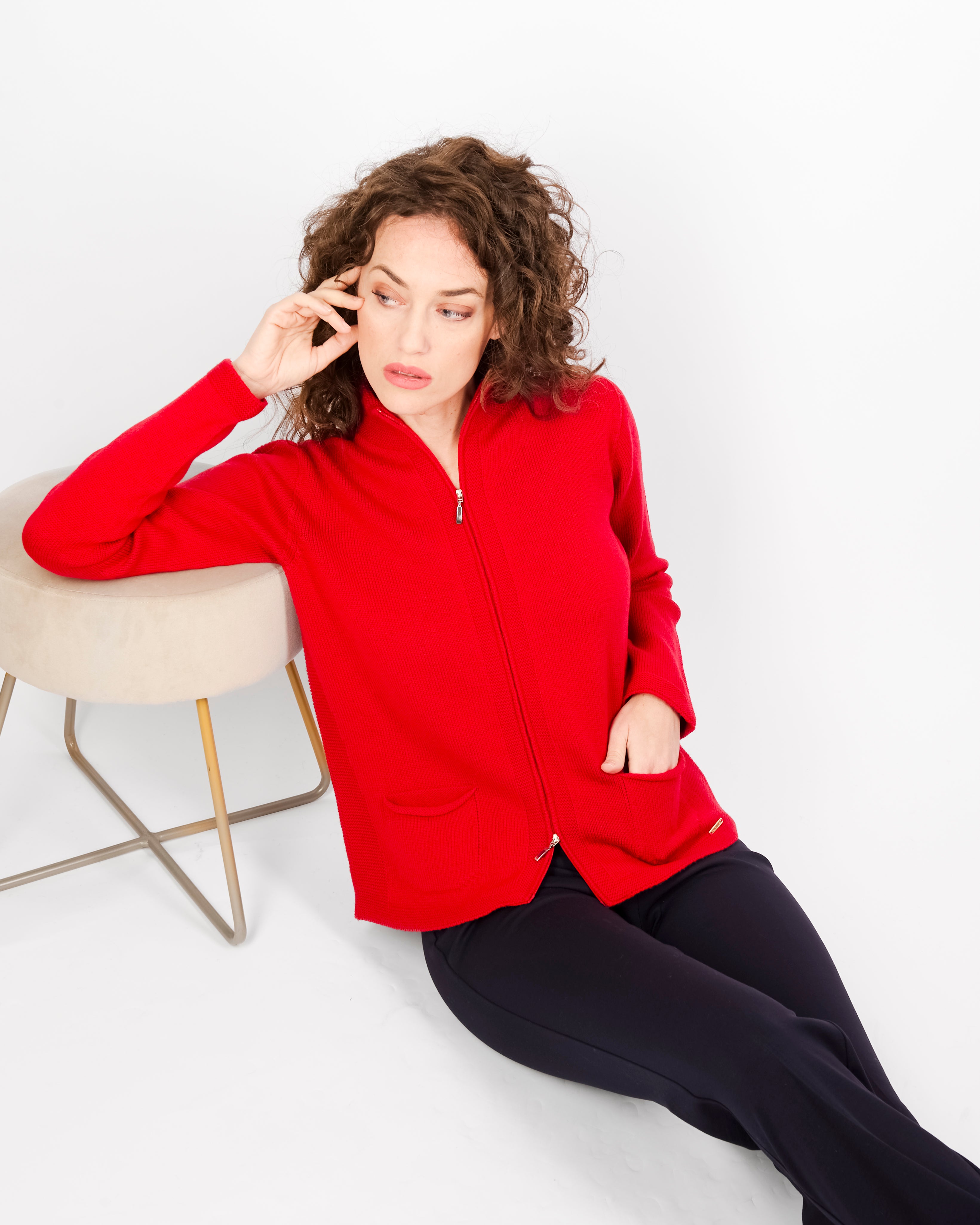 Cardigan zip pura lana con tasche AZ8152