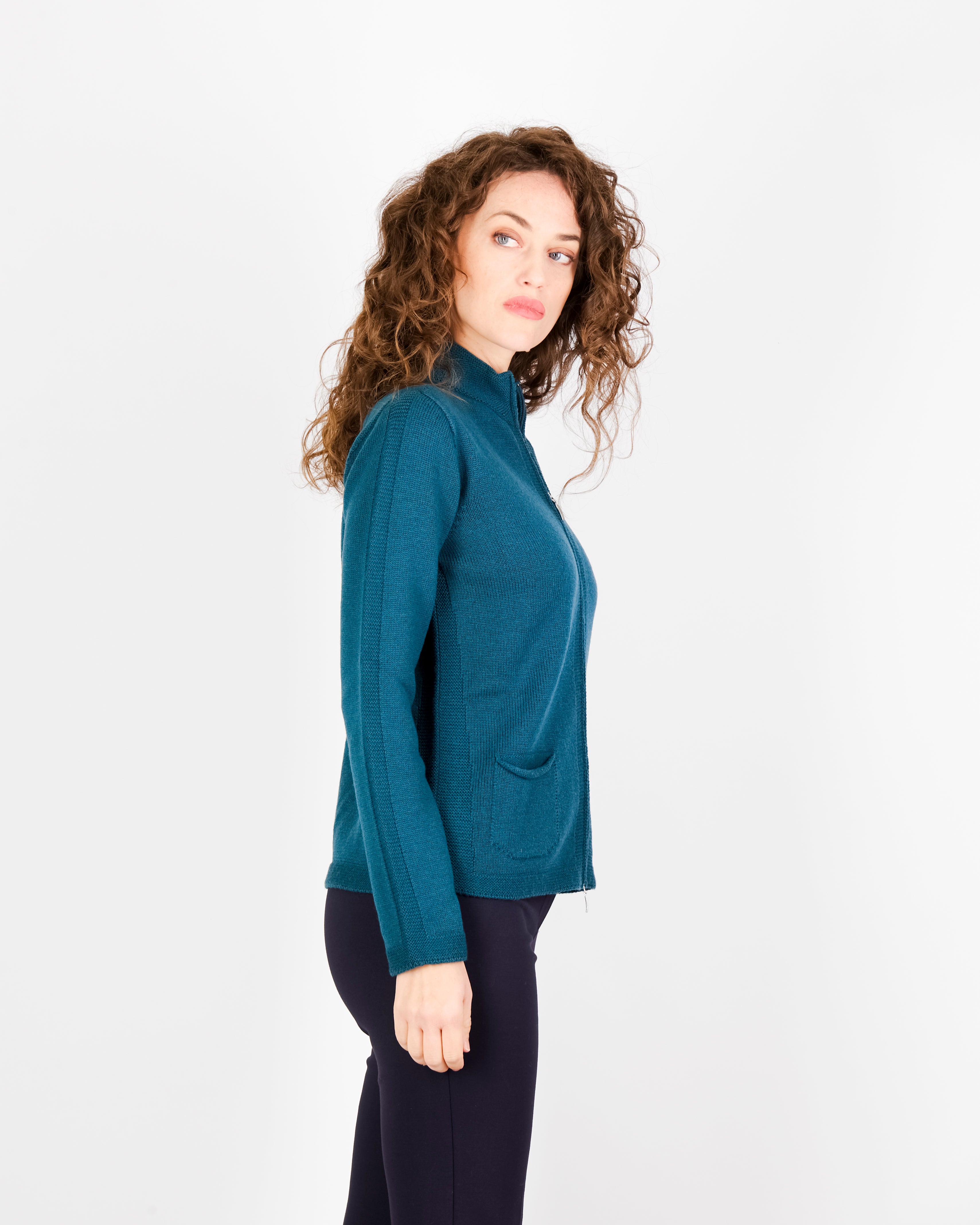 Cardigan zip pura lana con tasche AZ8152