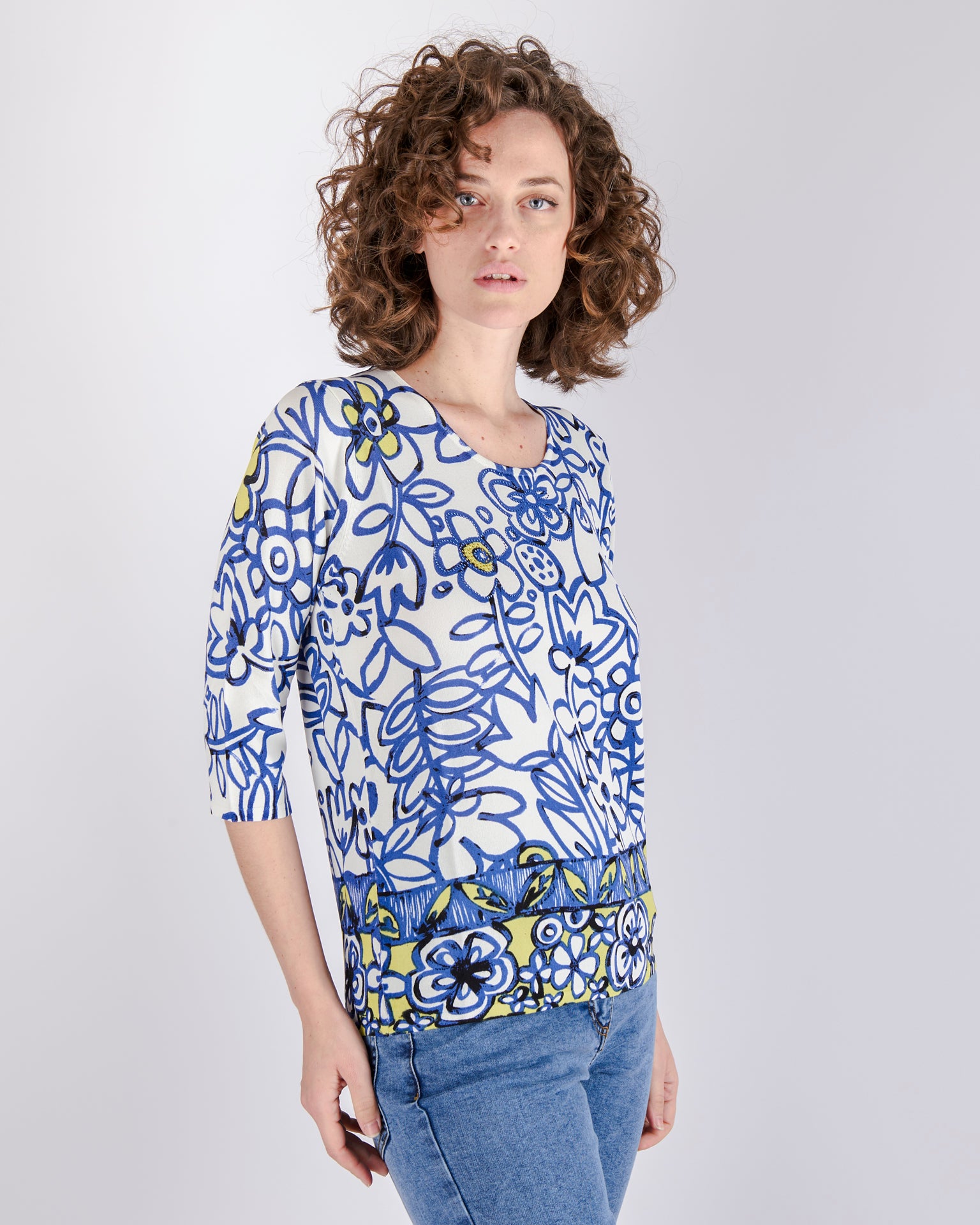 Maglia scollo madonna stampa fiori 7204