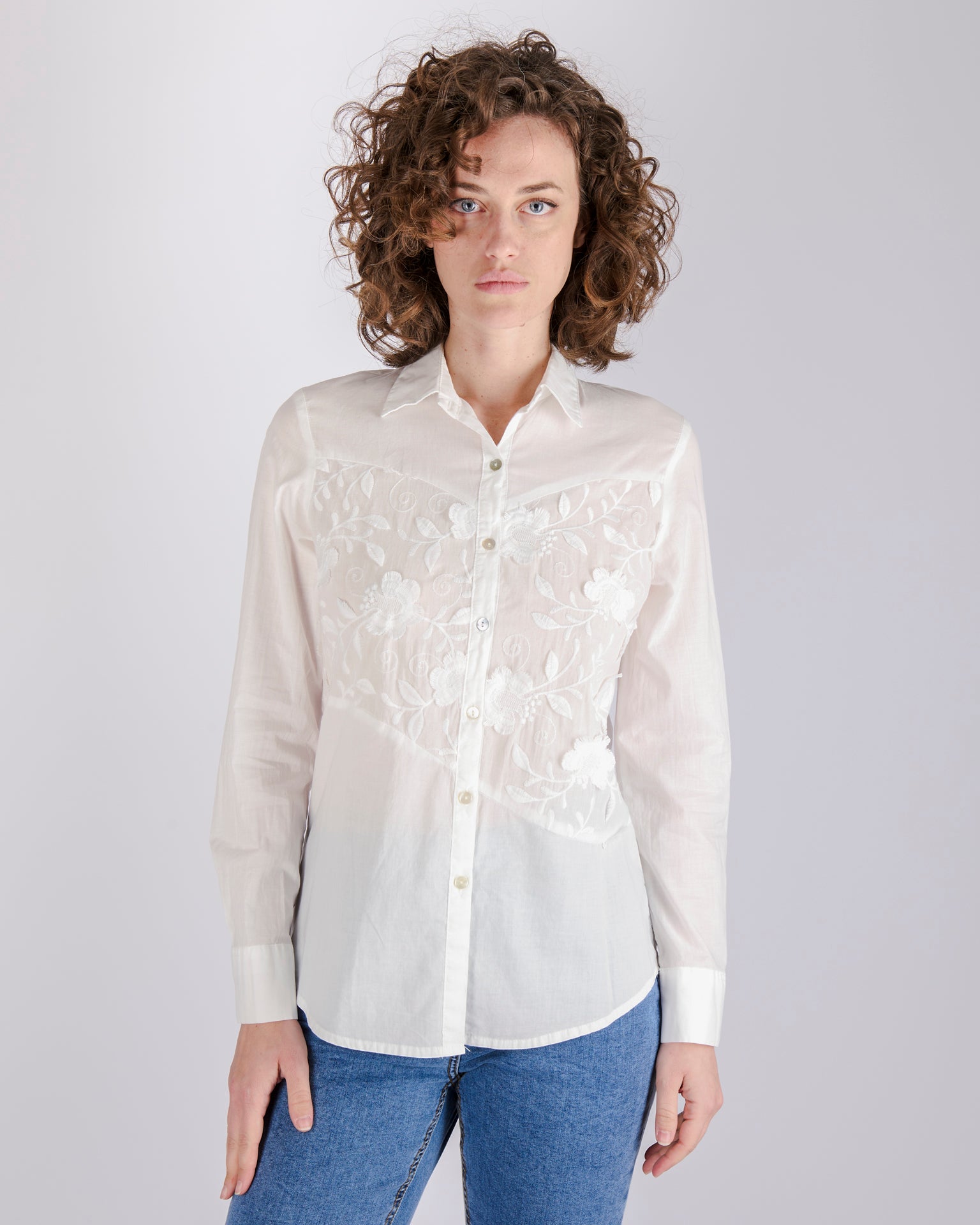 Camicia in cotone ricamo fiore 242355