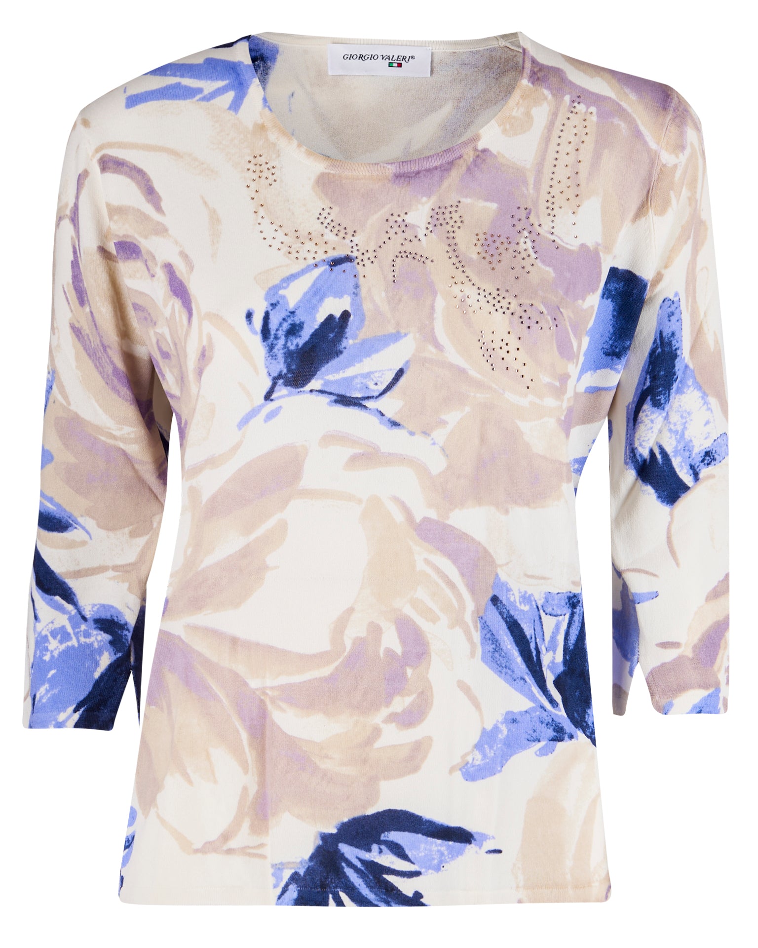 Maglia scollo madonna stampa rose 7203