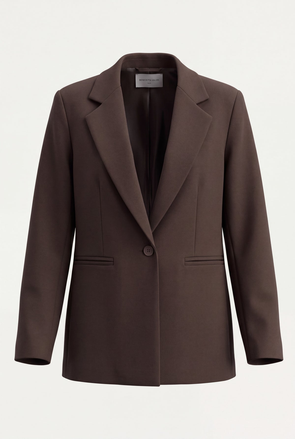 Giacca blazer donna in punto milano, monopetto color caramello con revers a lancia