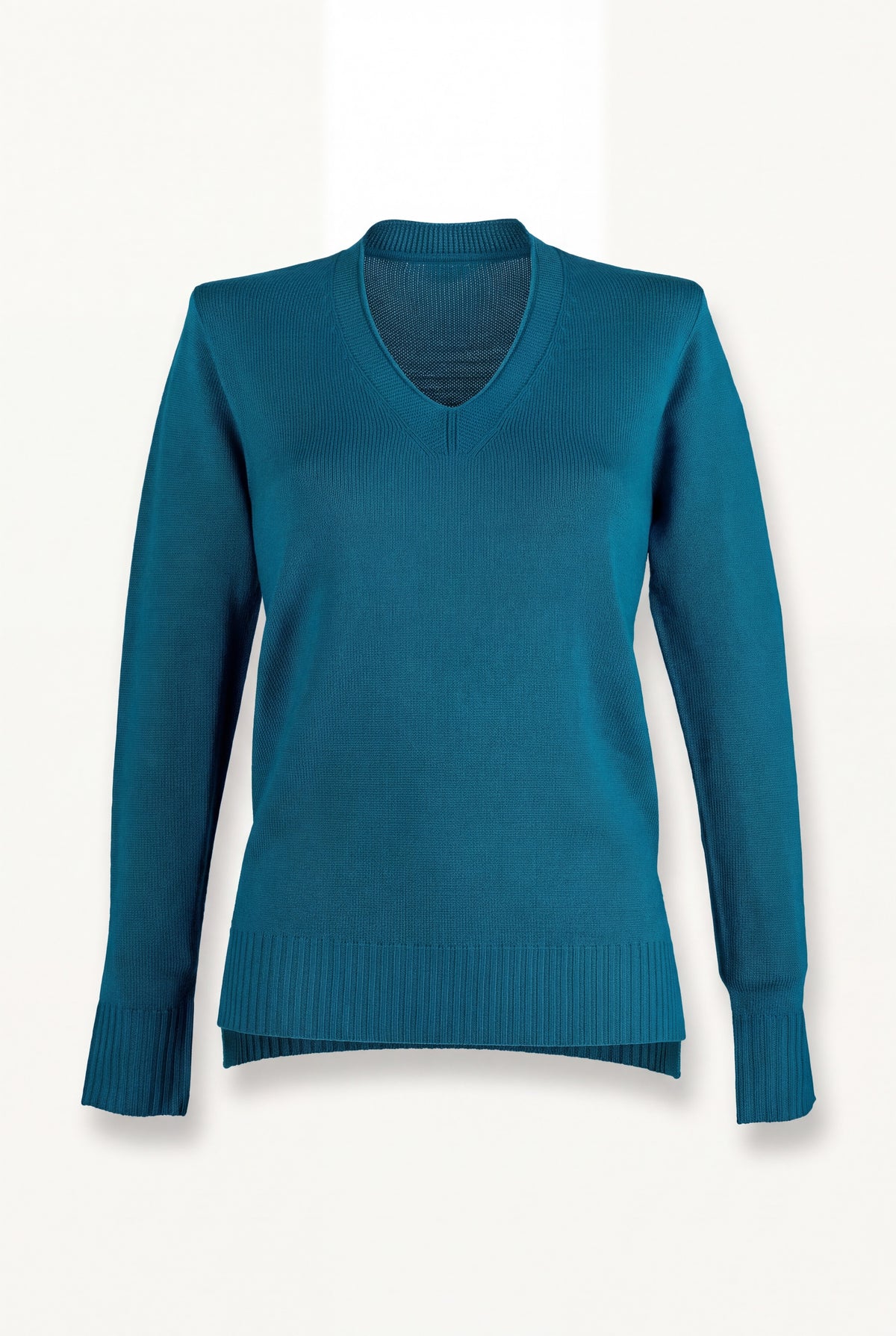 Maglia pura lana scollo a V arancione da donna, maniche lunghe e orlo a costine