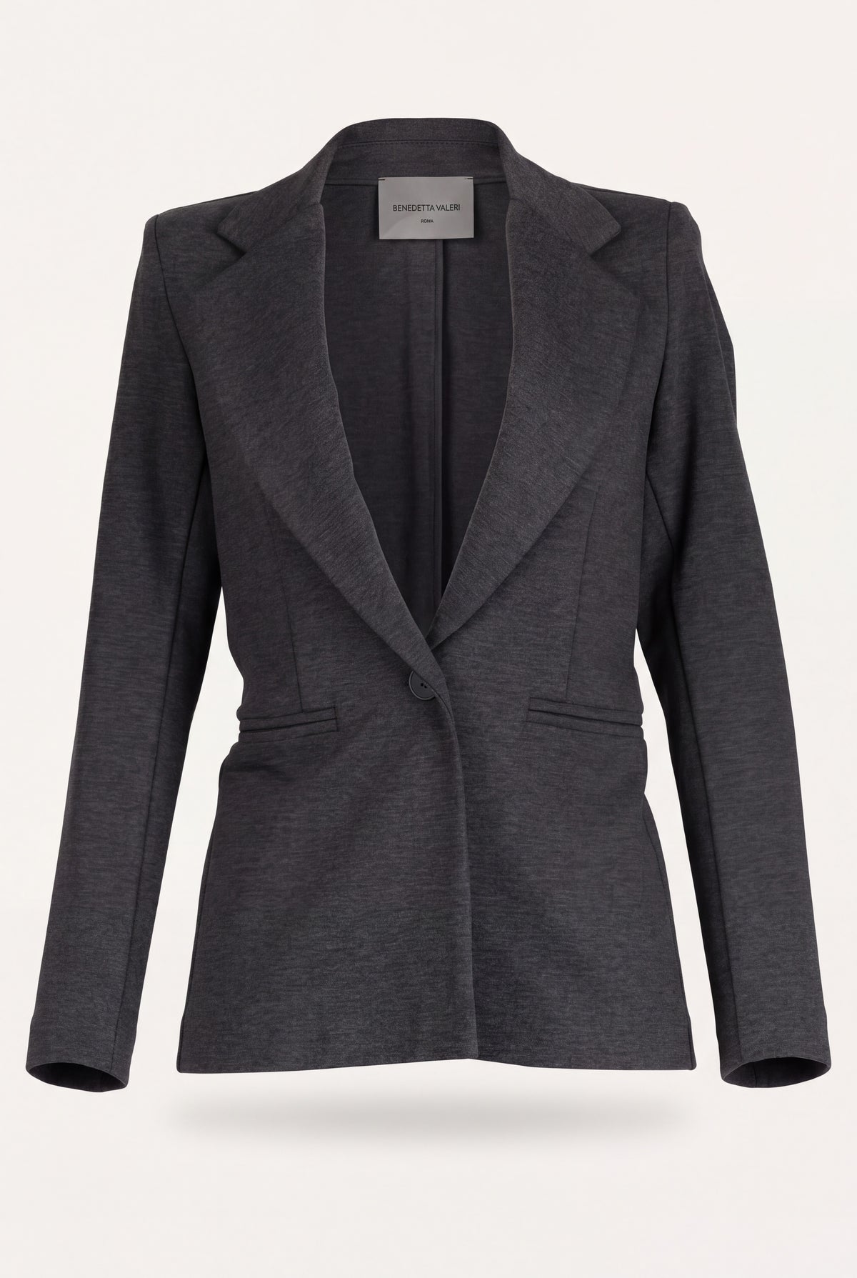 Giacca blazer donna in punto milano, monopetto color caramello con revers a lancia