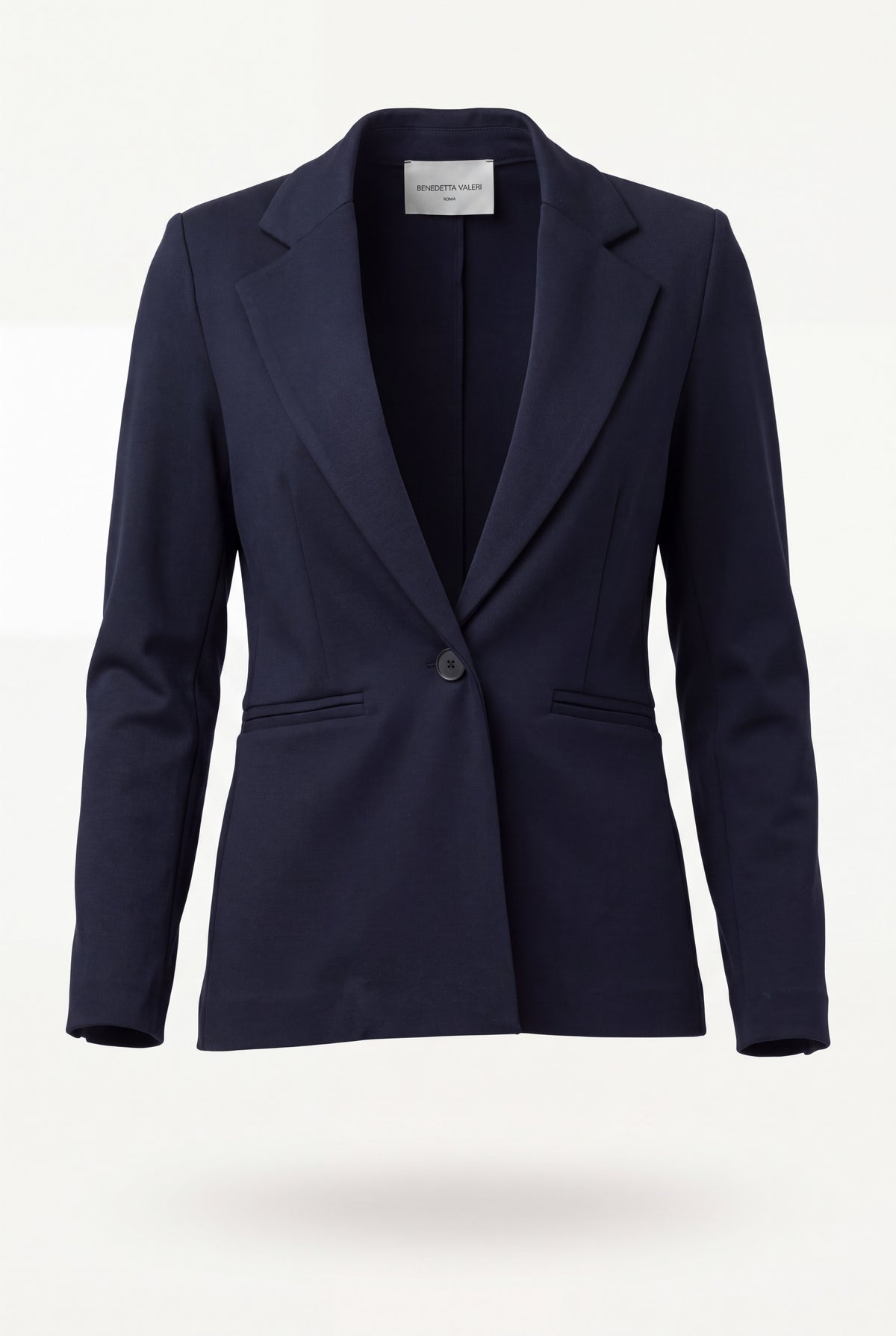 Giacca blazer donna in punto milano, monopetto color caramello con revers a lancia