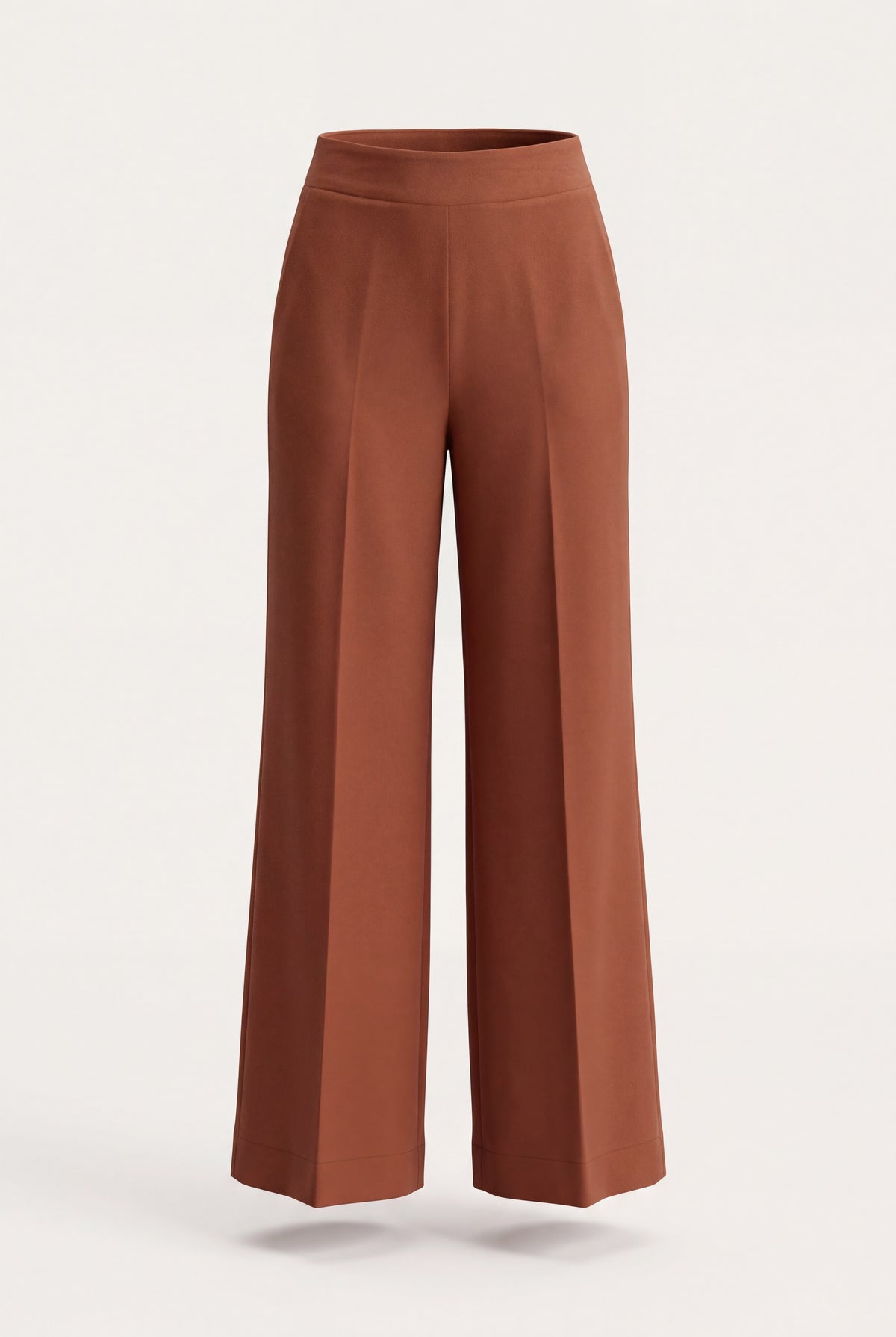 Pantalone palazzo donna nero in punto milano a vita alta con gamba larga e piega centrale