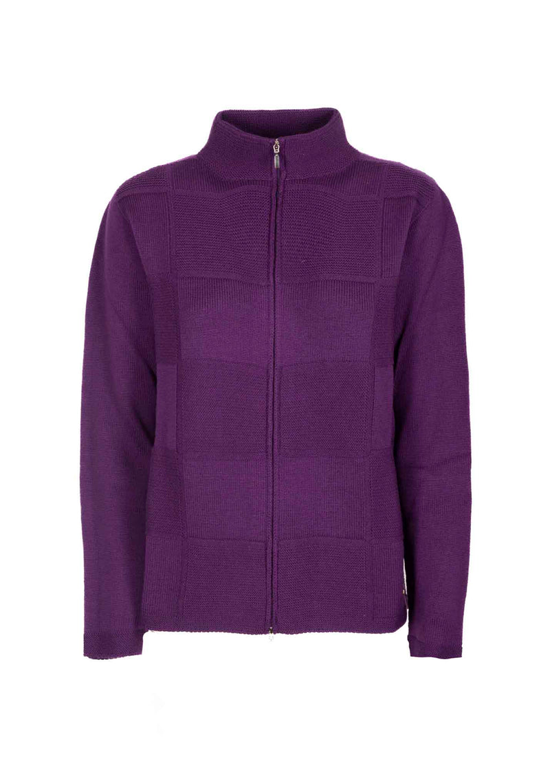 Cardigan zip pura lana motivo quadri Z9141