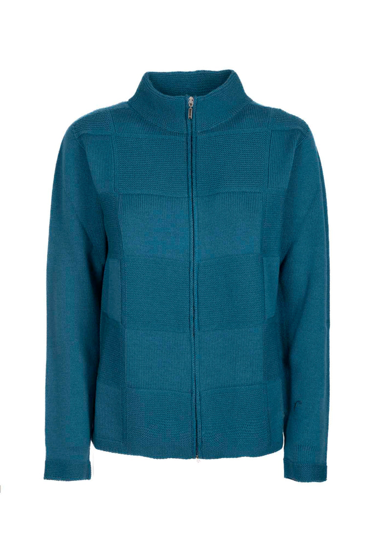 Cardigan zip pura lana motivo quadri Z9141