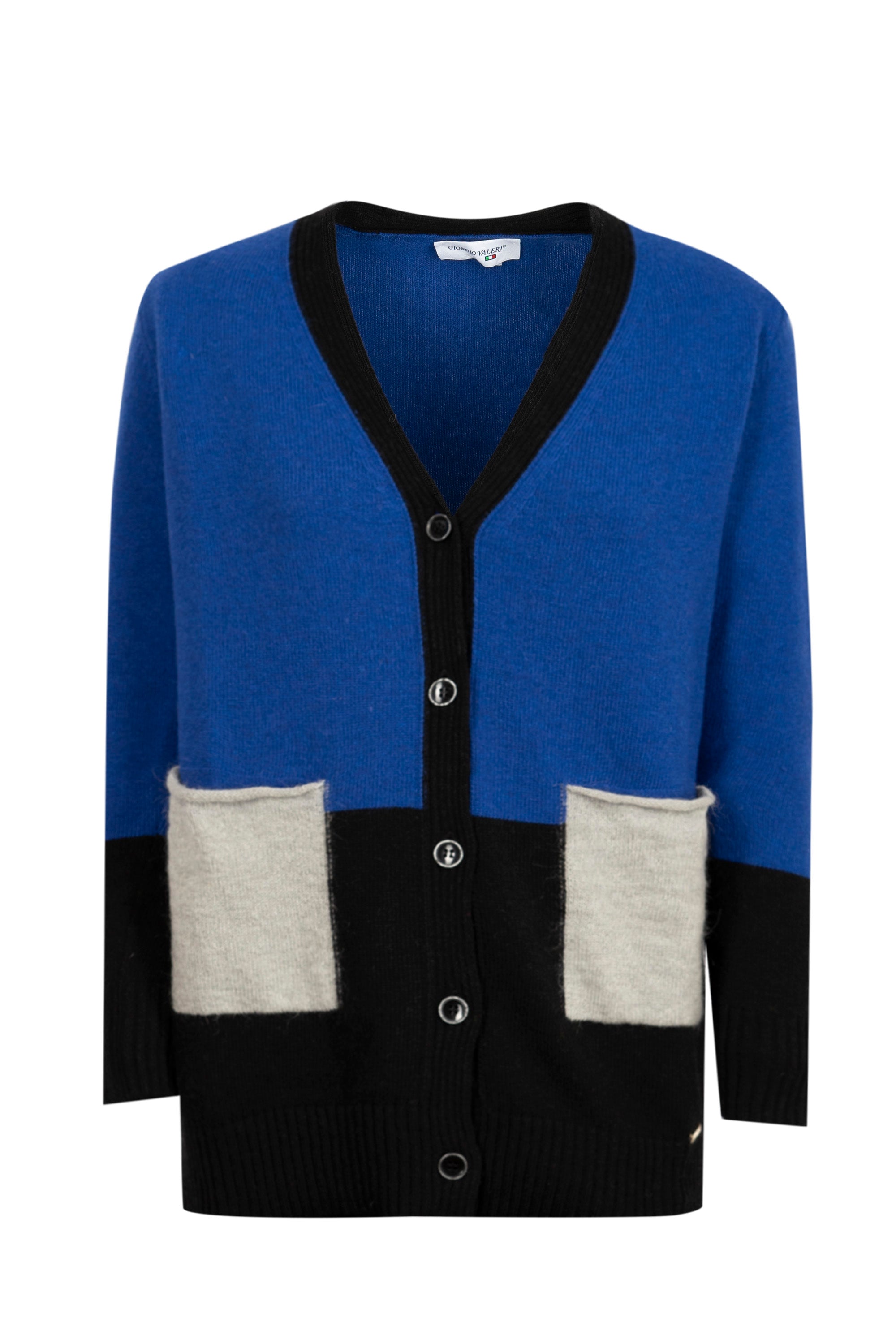 Cardigan bicolore con tasche mohair