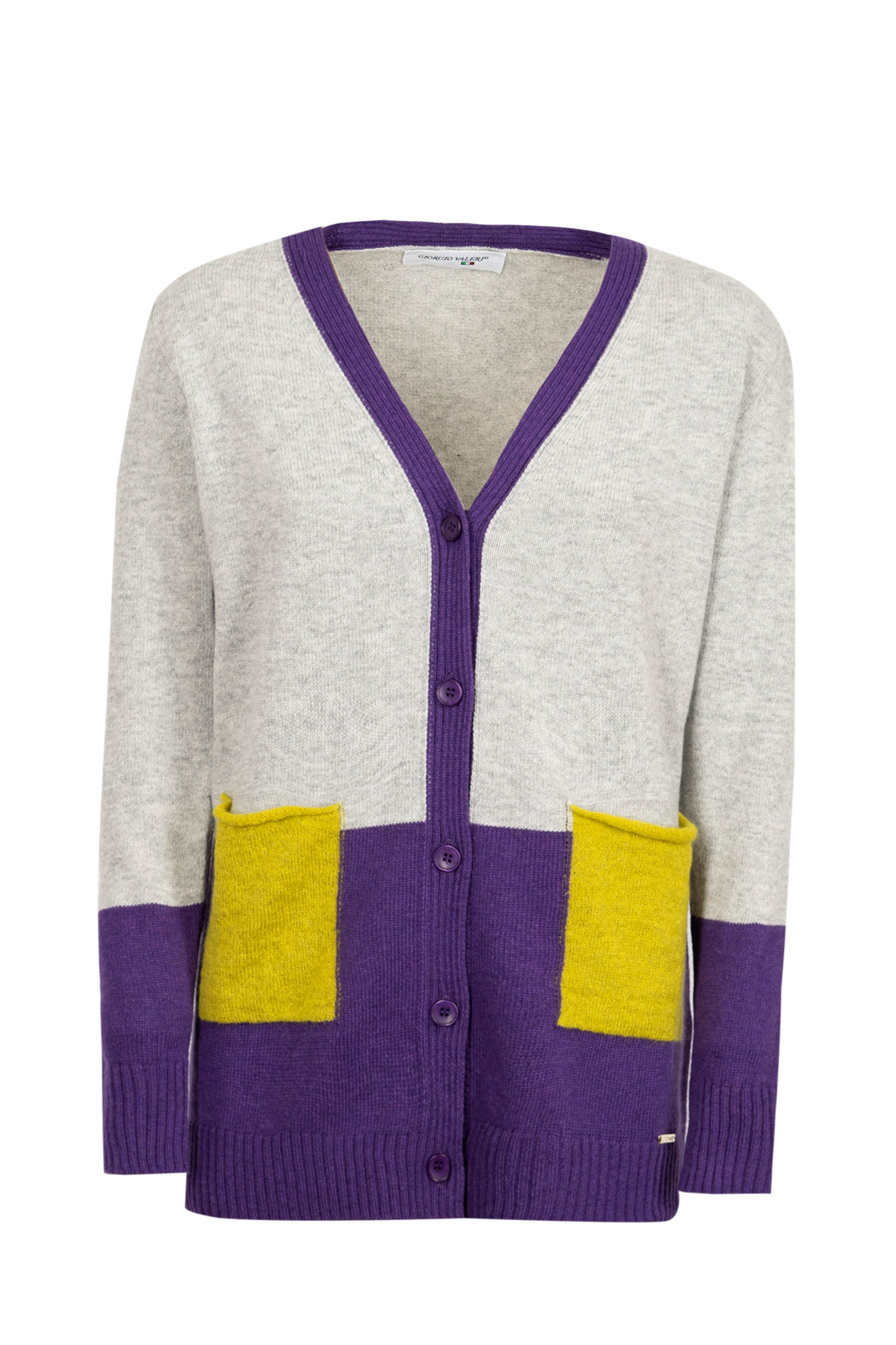 Cardigan bicolore con tasche mohair