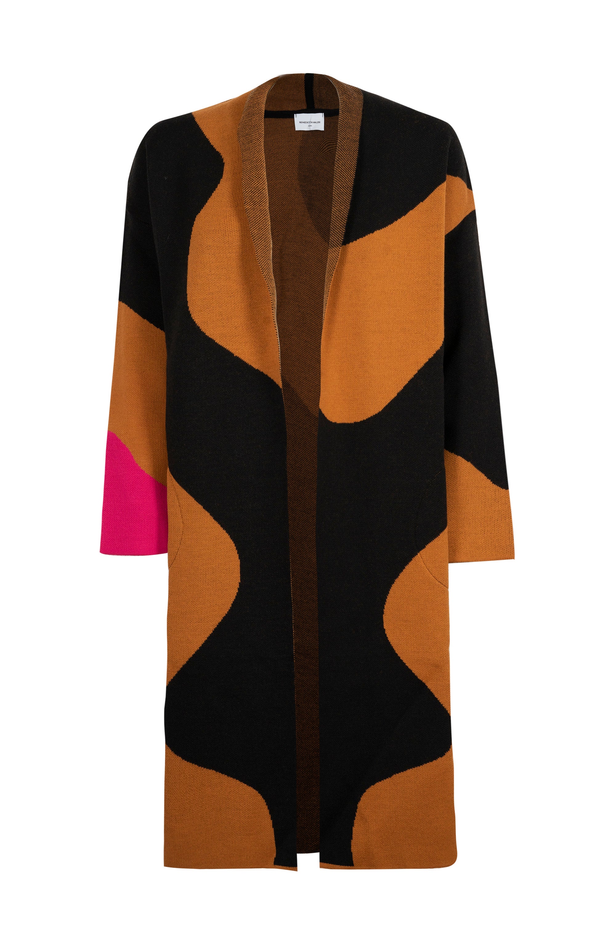 Cappotto lungo intarsio onde + jacquard onde